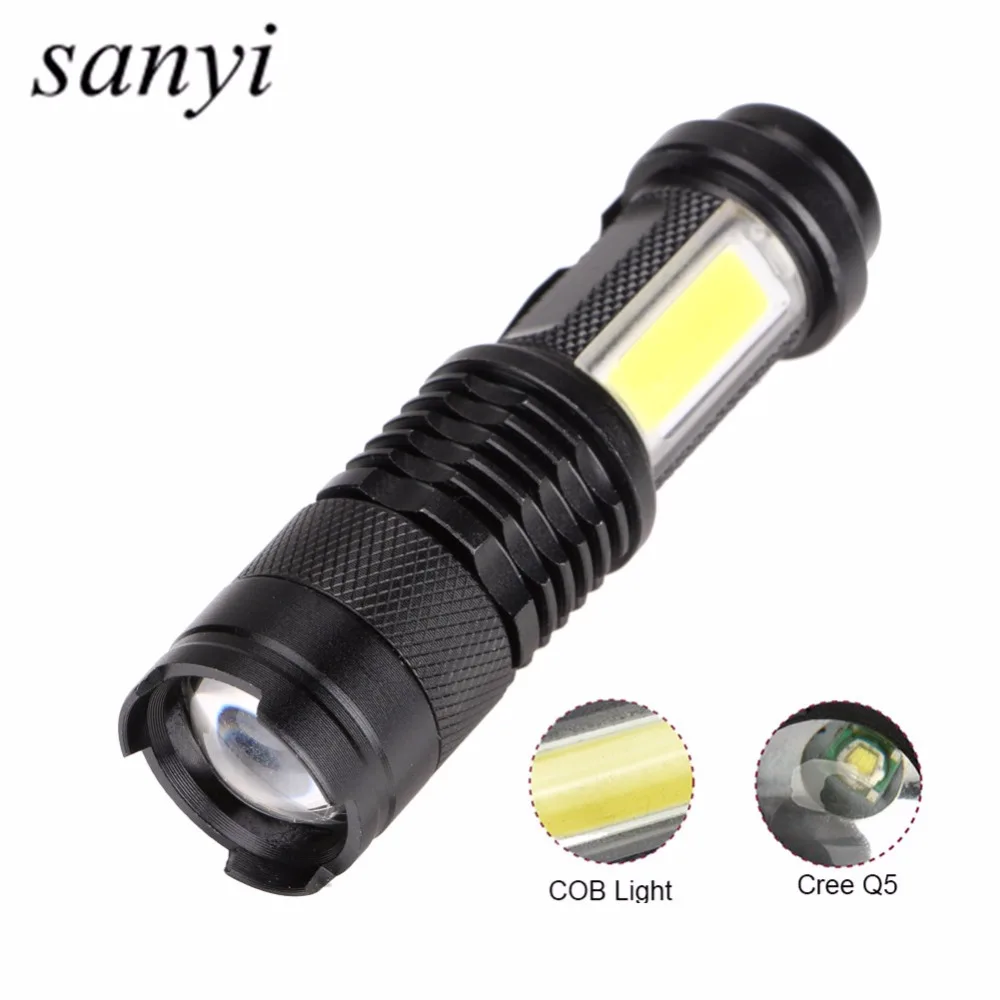 

New Portable Q5 +COB Mini Black 4000LM Waterproof LED Flashlight Zoom LED Torch penlight Use AA 14500 Battery Lighting lantern