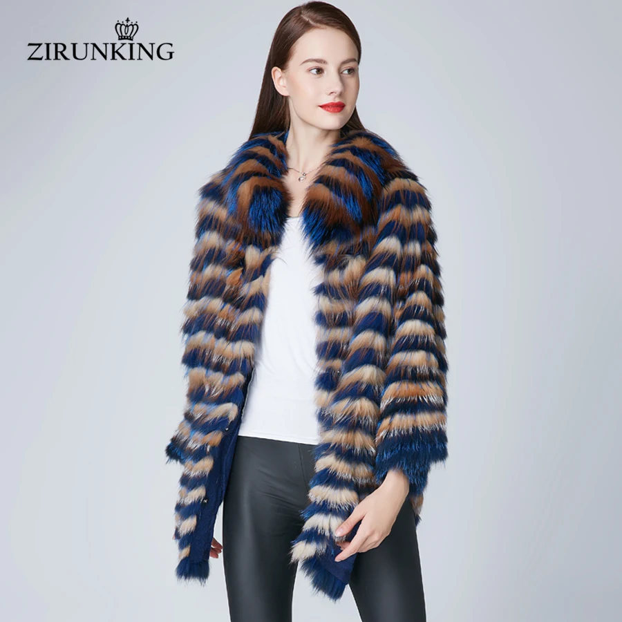 ZIRUNKING женская куртка из натурального Лисьего меха с рукавом летучая мышь, шуба из натурального меха серебристой лисы, женская верхняя одежда из натурального меха ZC1859