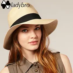Ladybro Лето Для женщин шляпа с широкими пляжный навес шляпа от солнца соломенная шляпа Панама мужская фетровая шляпа Кепки солнцезащитный
