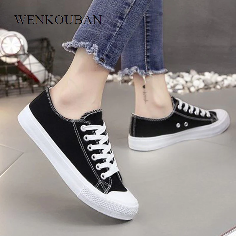 

Fashion Canvas Shoes Women Sneakers White Summer Casual Vulcanize Shoes Ladies TrainersLace-up Basket Femme zapatillas mujer