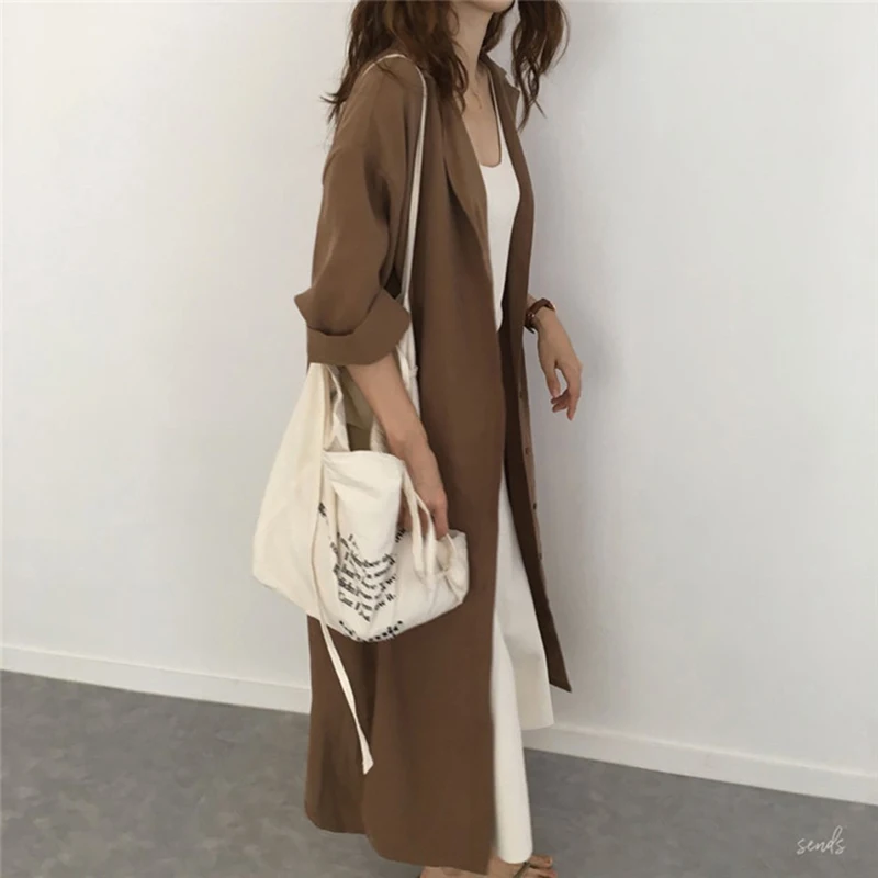 

Summer Loose Women Coats Plus Size Black Sunscreen Trench Coat Silm Loose Lapel For Women's Clothes Korean Sunscreen