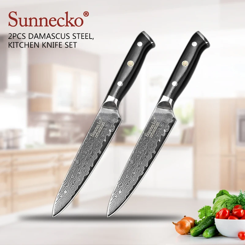 

SUNNECKO 2PCS Kitchen Knives Set Utility Chef Knife Japanese 73-Layer Damascus VG10 Steel Sharp Blade Cutting Tools G10 Handle