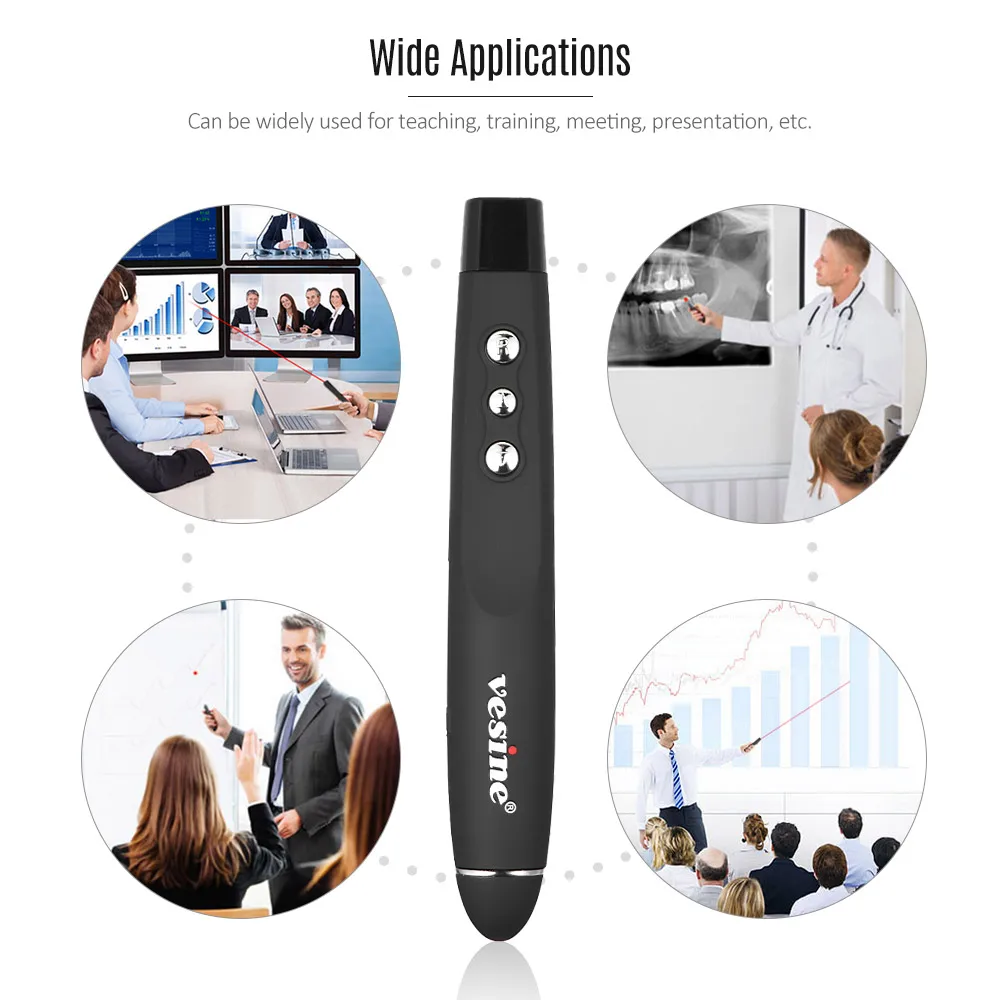  vesine 2.4GHz Wireless Presenter Presentation Red Light Pointer Pen PPT Clicker USB Remote Control  - 32855538923