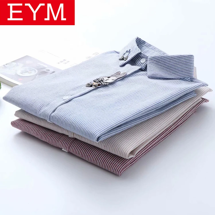 

EYM Brand Women's Blouses 2019 Spring New Fashion Embroidered Striped Long Sleeve Shirt Tops Elegant College Style Casual Blouse