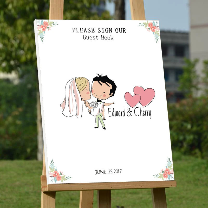 

Cute Cartoon Figure Guest book Custom Wedding Guest Book Canvas Fingerprint Guest Book with Date and Name Wedding Decorations