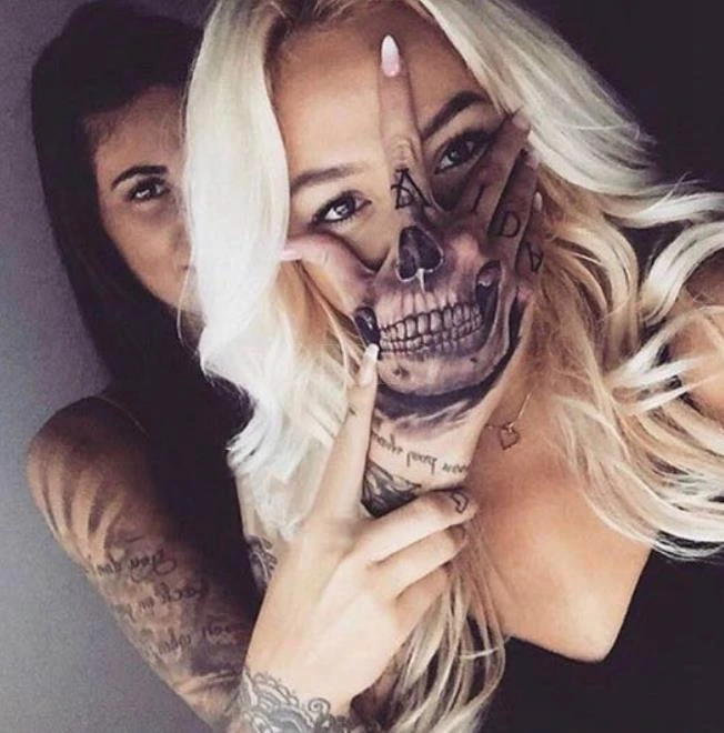 

Temporary Tatoo Fake Tattoo Sticker Dark Skull face letter Hand Painted Flash Tatto Tatouage Waterproof Tattoos for Women Men