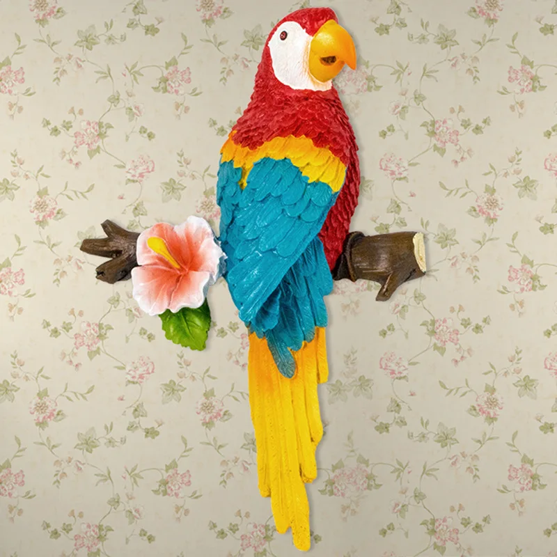 

Pastoral Retro Parrot Bird Figurines Wall Hanging Ornaments Resin Crafts Creative Cute Imitation Parrot Home Decoration Gifts