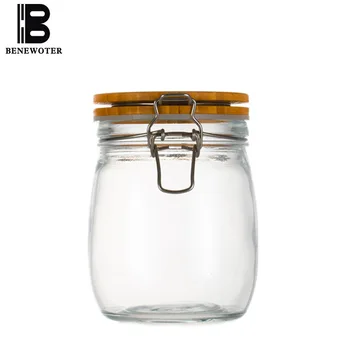 

Natural Wooden Cover Glass Storage Bottle Lemon Jam Honey Sealed Jar Pickled Food Container Kitchen Accessories Home Tea Caddy