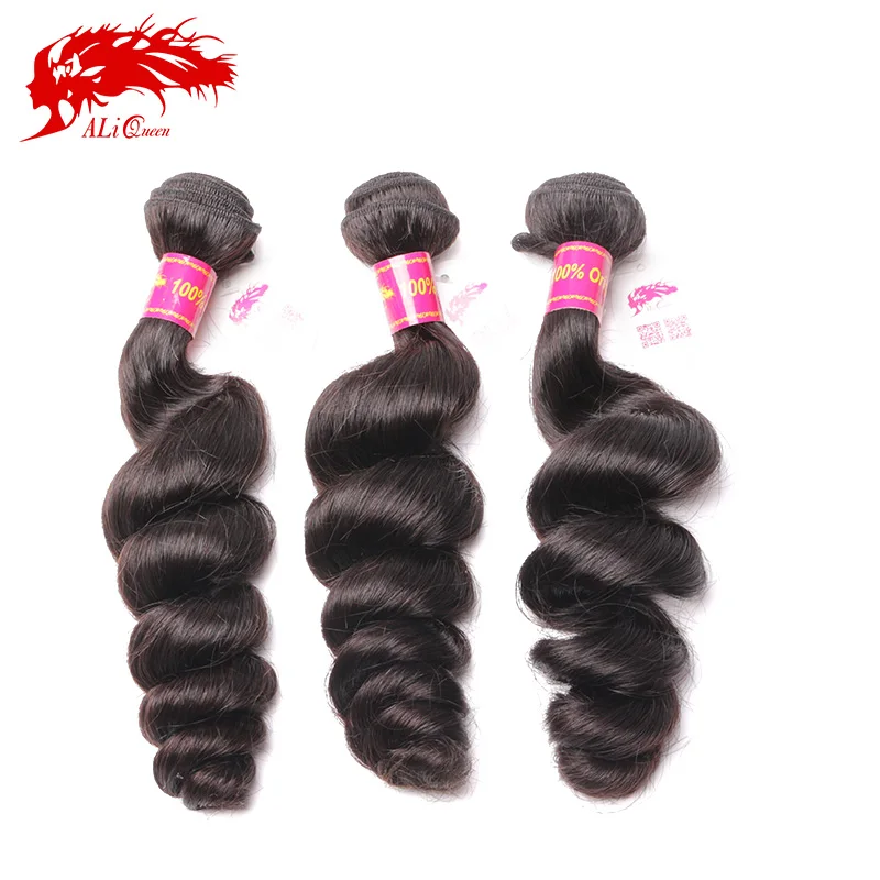 Ali Queen Hair Products Brazilian Loose Wave Virgin Hair 3Pcs/Lot Virgin Human Hair Weave Bundles For Salon Free Shipping ali-queen