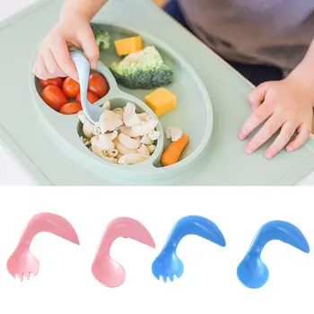 

YAS 1 Pair Baby Feeding Elbow Fork Spoon Set Children Silicone Tableware Feeding Kids Infant Learning Food Supplement Supplies