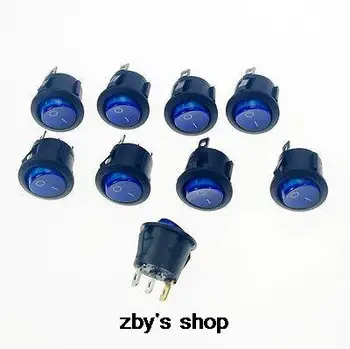 

10x Blue Light Illuminated SPST on/off Round Boat Rocker Switch 3 Pin KCD1-105/N