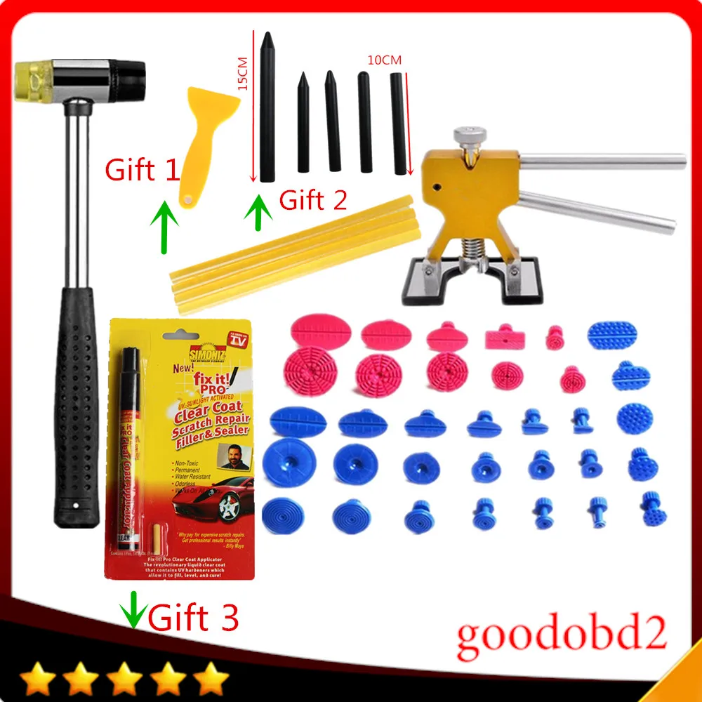 

PDR Tools set Dent Removal Paintless Repair Tool Glue Tabs with Rubber harmmer gift fix it pro pen+Glue sticks+5x Tap Down Pen