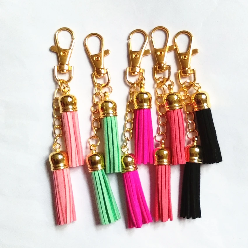 12pc Golden chain Tassel Key Ring Leather Tassel Key Chain 2 Layers