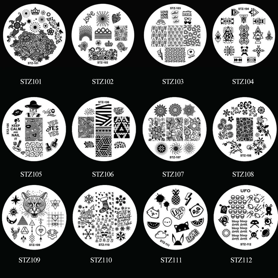 Полная красота новые пластины для штамповки ногтей из нержавеющей стали 28 дизайнов трафареты для переноса лака шаблоны для дизайна ногтей инструмент STZ101-130