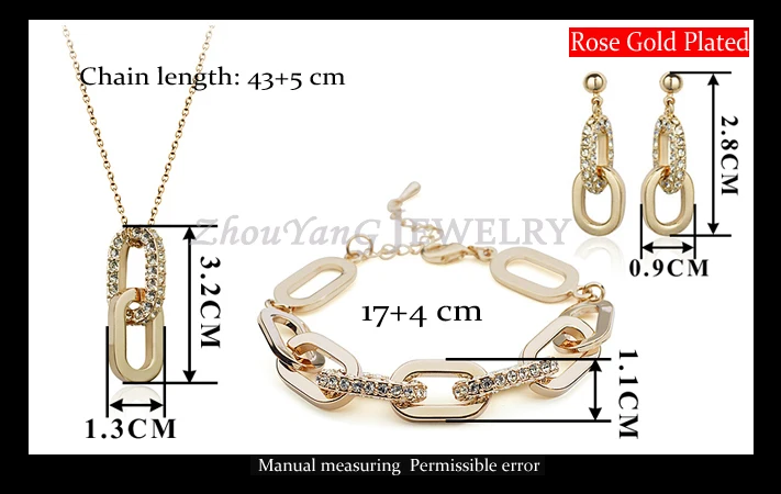 ZHOUYANG ZYS238 Fashion Jewelry Set Rose Gold Color Jewelry Necklace Earring Bracelet Set Made with Austrian Crystals