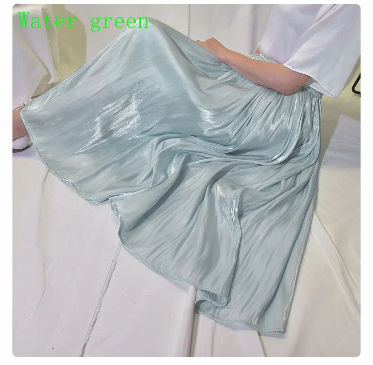 Корейская атласная плиссированная юбка макси длинные юбки с высокой талией женщины; Лето; пляж Faldas Saia