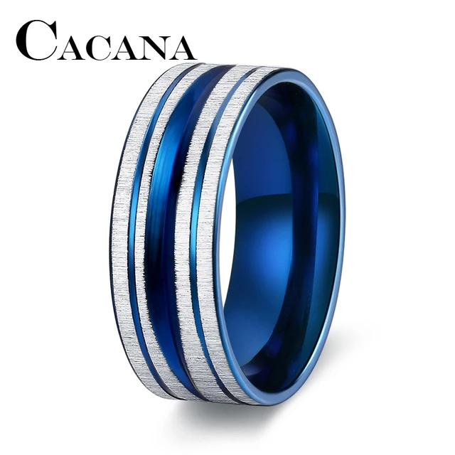 CACANA Blue Steel Rings for Men Jewelry Classical Men Silver and Blue Ring Stain CACANA Blue Steel Rings for Men Jewelry Classical Men Silver and Blue Ring Stain