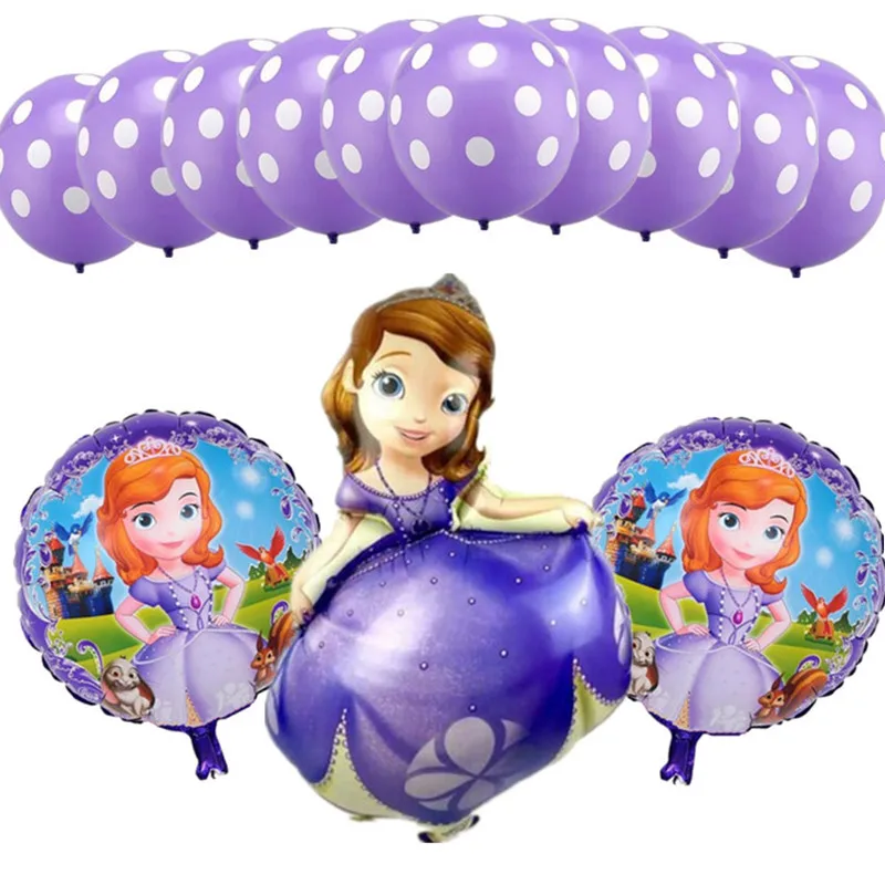 

13Pcs/lot Large Cartoon Princess Sofia Foil Balloon Set for Children Baby Girls Birthday Party Decoration & Latex Dots Balloon