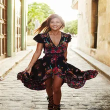 2016 Women Fashion V Neck Summer Short Sleeve Women font b Dress b font Ladies vestido