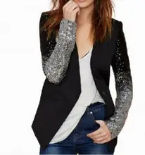 Spring Autumn Women Blazer Female Office Work Suit Long Sleeve Lapel Silver Black Sequins Elegant Ladies feminino Plus Size S-XL
