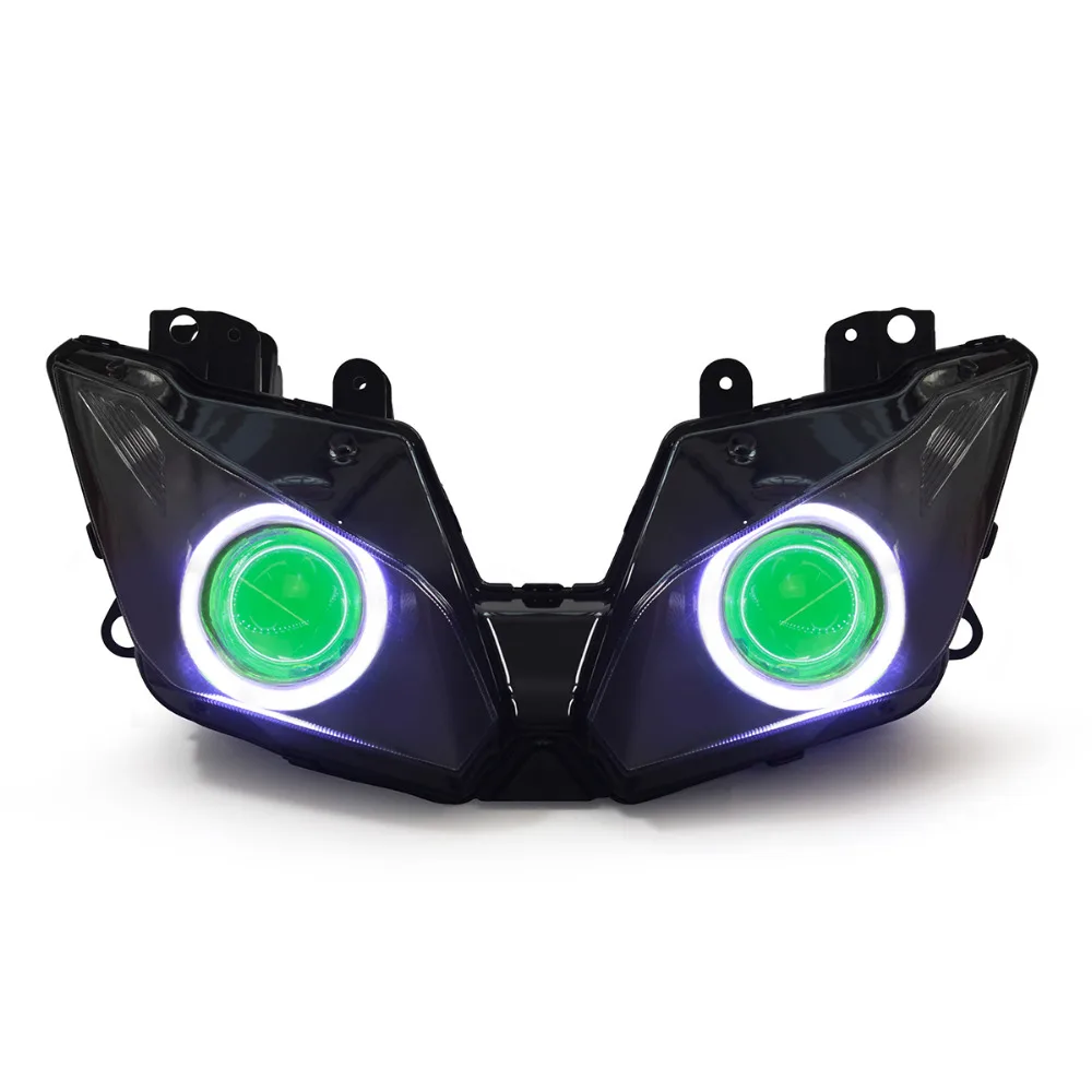 KT Headlight for Kawasaki Ninja 300 2013 2016 LED Angel Eye Green Demon Eye Motorcycle HID