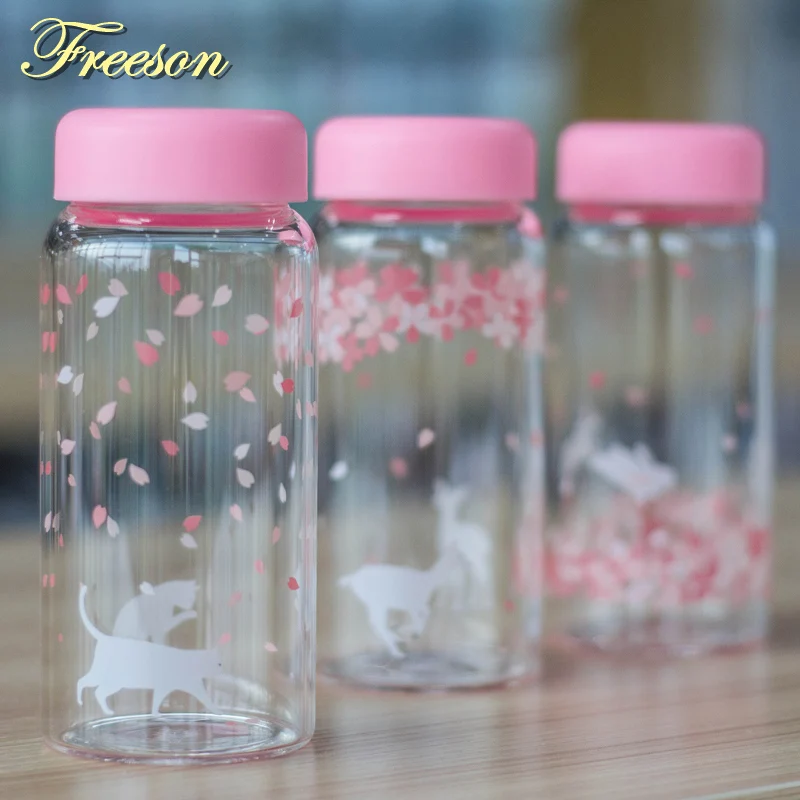 

Japanese Sakura Glass Water Bottle 310ml Kawaii Cup Cute Cartoon Animal Bottles Camping Sport Bottle Girl Maid Drinkware