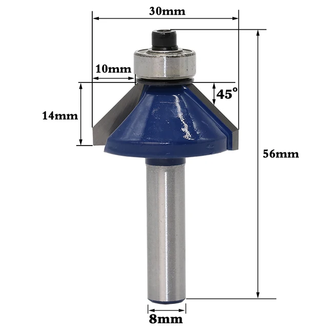 1Pc 8mm Shank 45 Degree Chamfer & Bevel Edging Router Bit Horse Nose