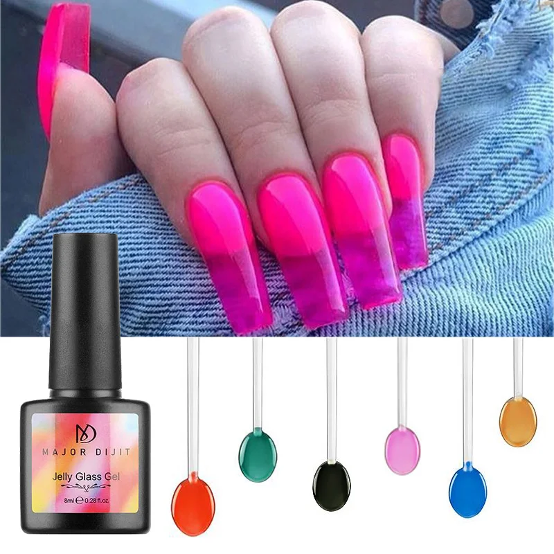 

6pc/set Jelly Glass Gel Nail Polish Summer Attribute Fashion Translucent Candy Color Gel Neon Nail Polish 8ml