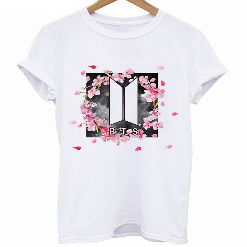 Новая мода BTS Harajuku футболка для женщин 2018 Винтаж Peach Blossom Vetement Femme s Tumblr Топы