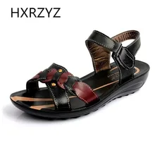 Neue frauen schuhe Aus Echtem leder sandalen hang mit schnalle dame mode lässig strand schuhe gummisohle große größe 35-42