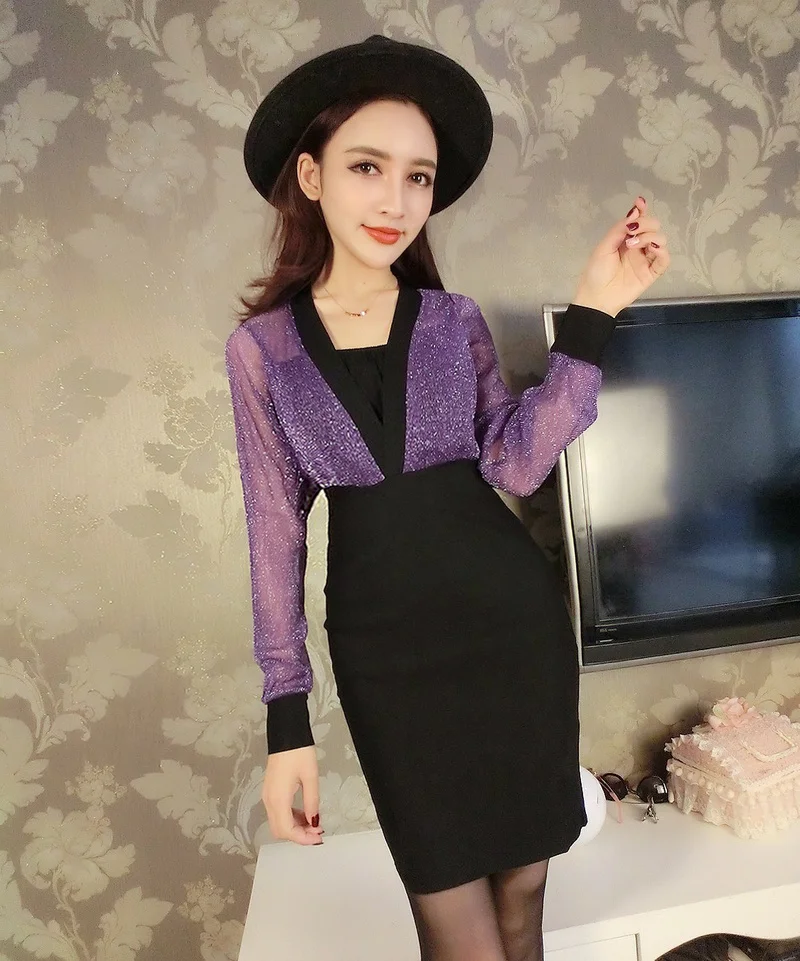 Женская одежда модный бренд Элегантные Осенние Платья мини с V образным вырезом и