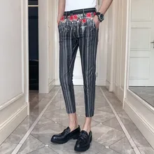 Весенние Новые приталенные длинные брюки с цветочным принтом для ночного клуба, мужские брюки для выступлений, для певицы, для выступлений, Вечерние брюки, мужские брюки