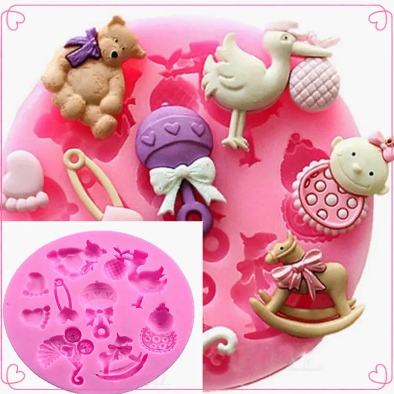 Baby Shower Party 3D Silicone Fondant Mold For Cake Decorating sugar craft Chocolate Moulds Tools DIY Gumpaste | Дом и сад