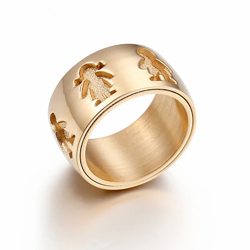 Top Quality Stainless Steel Little Boy With Girl 12mm Wide Rings New Design Women Unisex Finger Rings Fashion Jewelry
