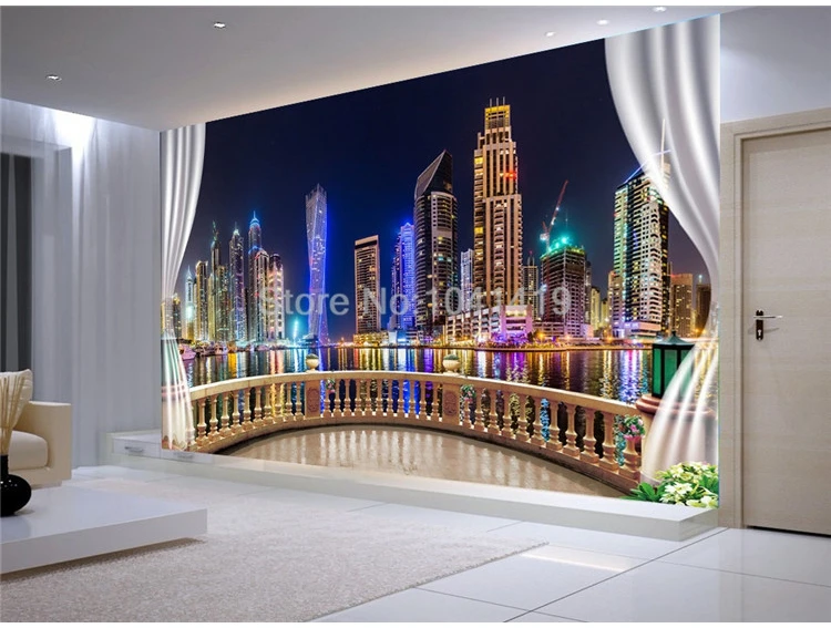 Photo Wallpaper 3D Outside The Window City Night View Murals Living Room Bedroom Creative Home Decor Self-Adhesive 3D Stickers