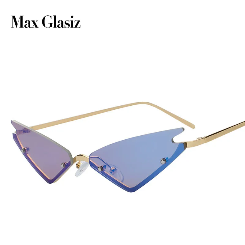 

Max Small Cat Eye Sunglasses For Women Brand Designer Half Frame Blue Mirror Eyewear Female Triangle Glasses Shades Men UV400