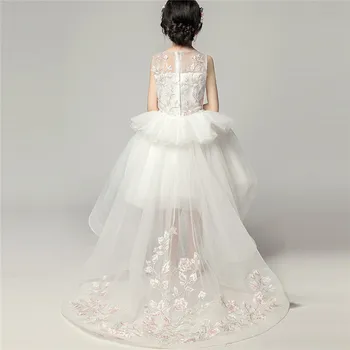 Children Girls Summer Elegant White Embroidery Flowers Birthday Evening Party Tail Prom Dress Baby Kids Luxury Host Piano Dress Children Girls Summer Elegant White Embroidery Flowers Birthday Evening Party Tail Prom Dress Baby Kids Luxury Host Piano Dress