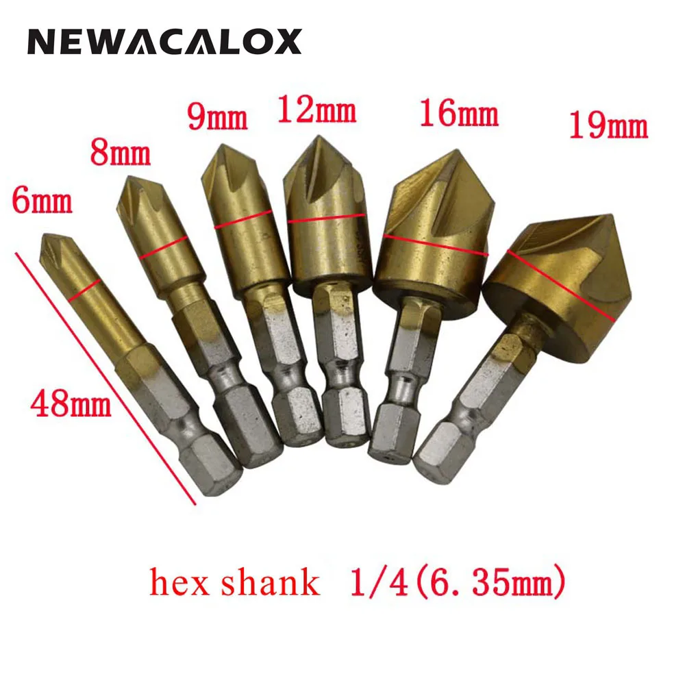 NEWACALOX 6pc 82 Degree Countersink Drill Bit Set Counter Woodworking