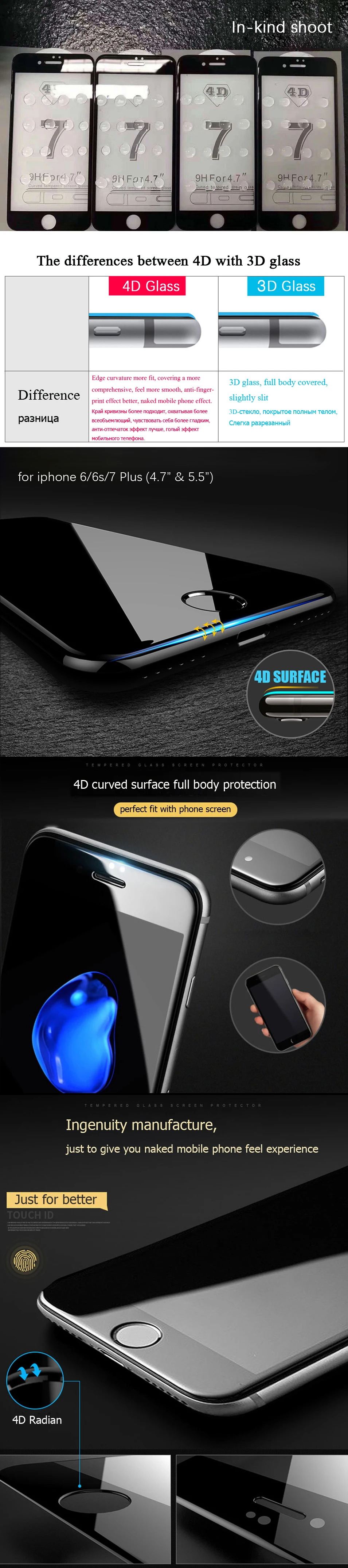 4D Glass (2nd Gen 3D) COLD CARVING Full Cover Tempered Glass for iPhone 7 S 6 6S Plus Premium 3D Screen Protective Glass Cover (7)