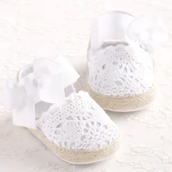 WONBO Baby Girl Newborn Shoes Spring Summer Sweet Very Light Mary Jane Big Bow Knitted Dance Ballerina Dress Pram Crib Shoe