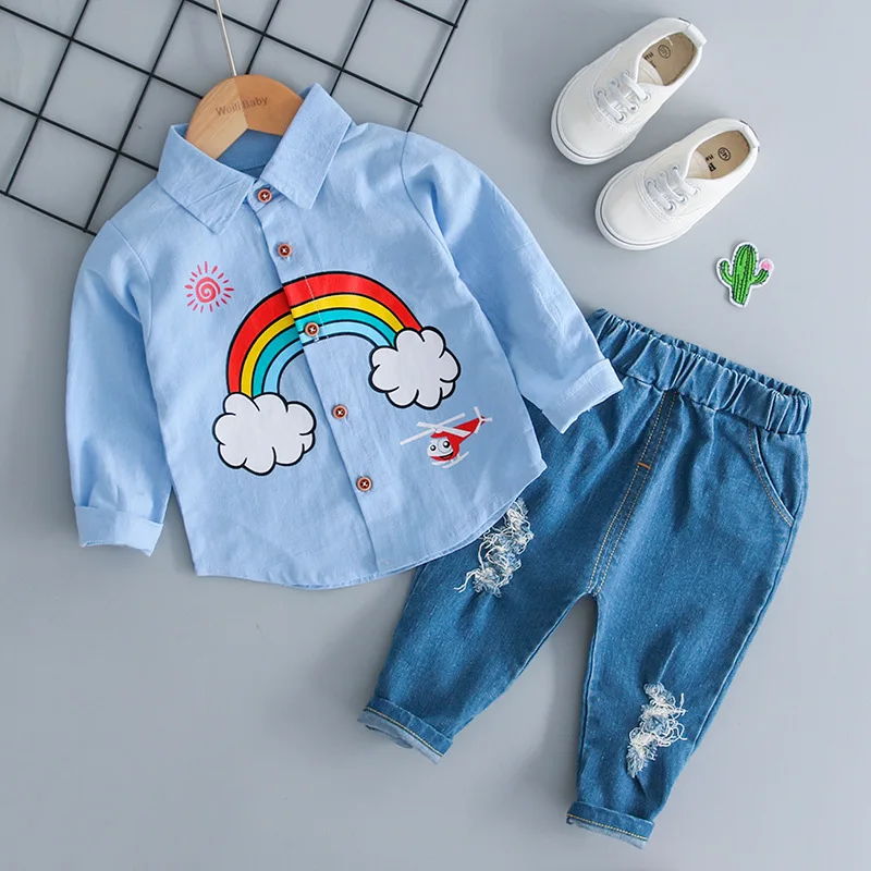 

Boys' Clothing Sets Newborn Baby Clothing Toddler Kid Boys Girls Rainbow T-shirt Tops Ripped Jeans Pants Outfits Set