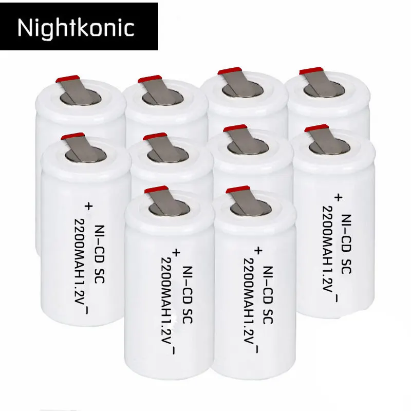 

Original High Quality NIGHTKONIC 10 PCS/LOT SC battery 2200mAh rechargeable subc battery replacement 1.2 v NI-CD with tab