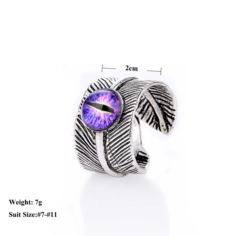 Qevila Fashion Punk Rings Five Color Alloy Vintage Gothic Evil Eye Rock Rings Hiphop Adjustable Rings for Women Men Jewelry Gift (5)