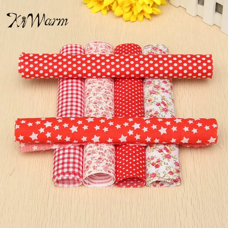 

KiWarm On Sale 7PCS Red Flower Floral Quilting Cotton Fabric Home Sewing Clothing Patchwork Doll Needlework DIY Material 25x25cm