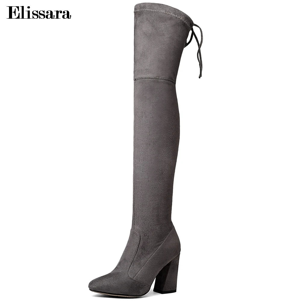 

Elissara Fashion Women Over The Knee Boots Ladies Square High Heel Thigh High Boots Shoes Plus Size 34-43
