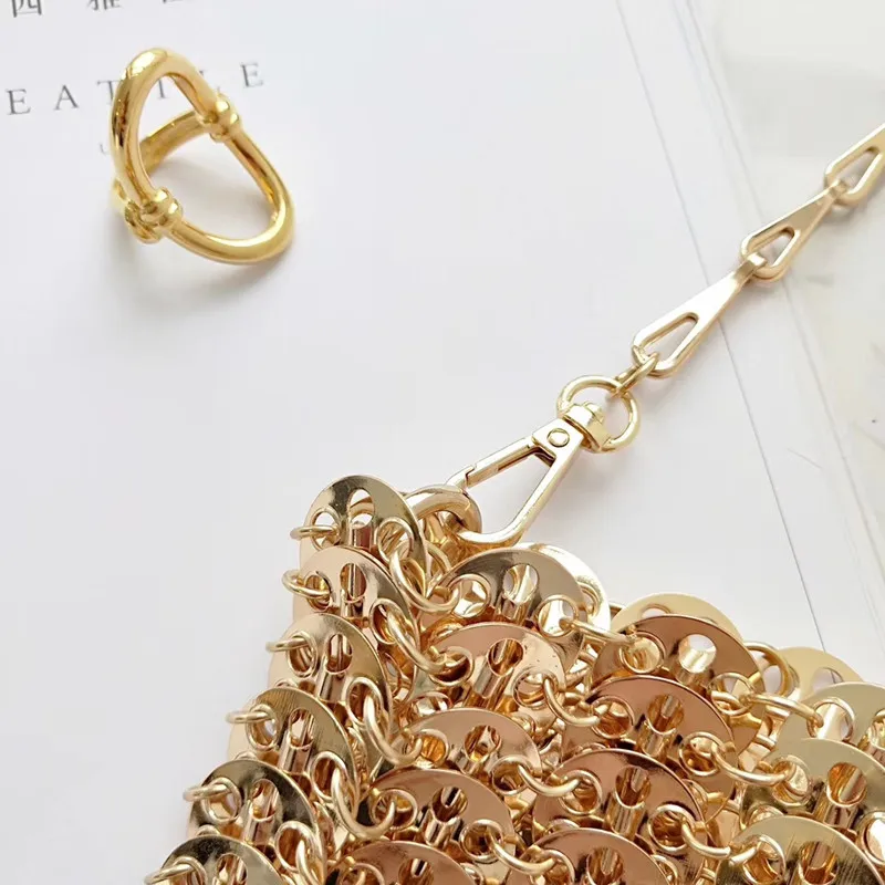 Luxury Designer Women Bags Pure Metal Sequins Chain Woven Bag Hollow Evening Bags Clutch Female Travel Holiday Shoulder Bag