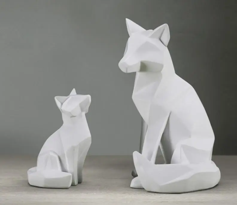 

simple white abstract geometric fox sculpture ornaments modern home decorations Animal statues