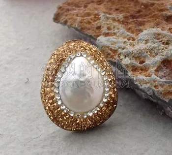 

R062912 23x27MM White Coin Pearl CZ Ring
