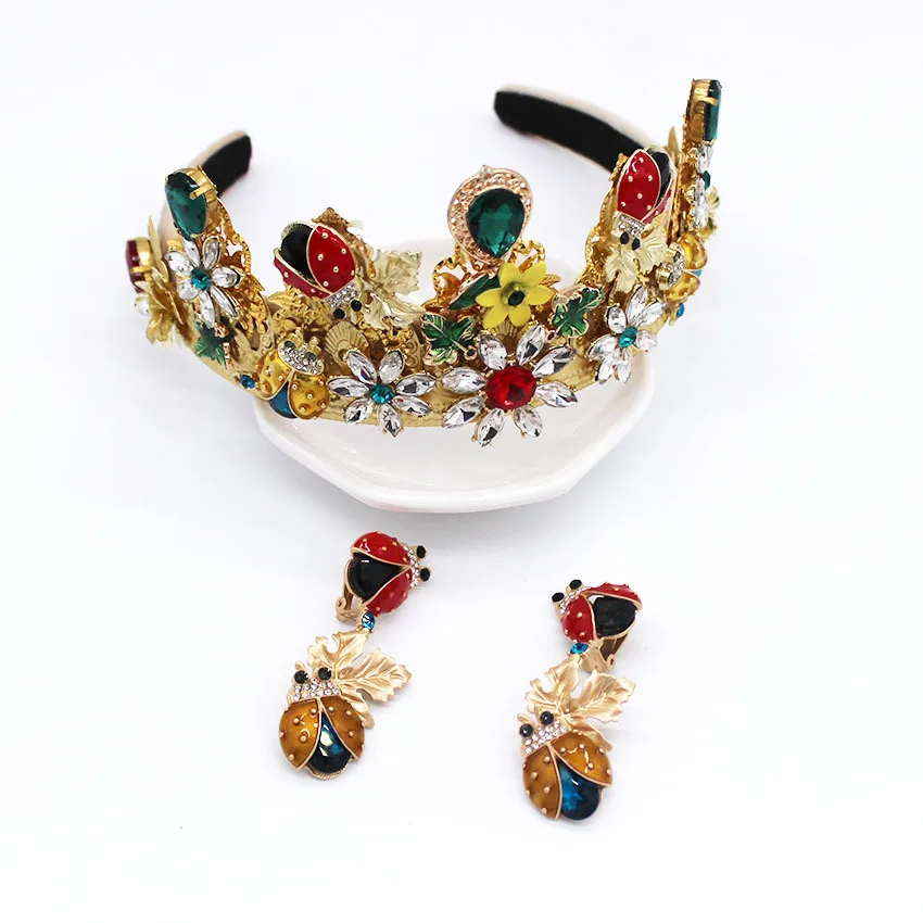 

2018 new Baroque retro court luxury beetle geometric metal headband bridal crown with accessories 1096