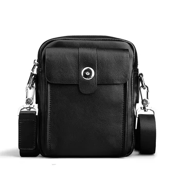 

2018 Men Business Cowhide Genuine Leather Messenger Shoulder Bag Casual Crossbody Bag Man Black Handamde Flap Pocket Sling Bag